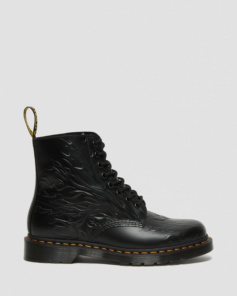 Men's Dr Martens 1460 Flames Emboss Leather Lace Up Boots Black | AU 509BEX